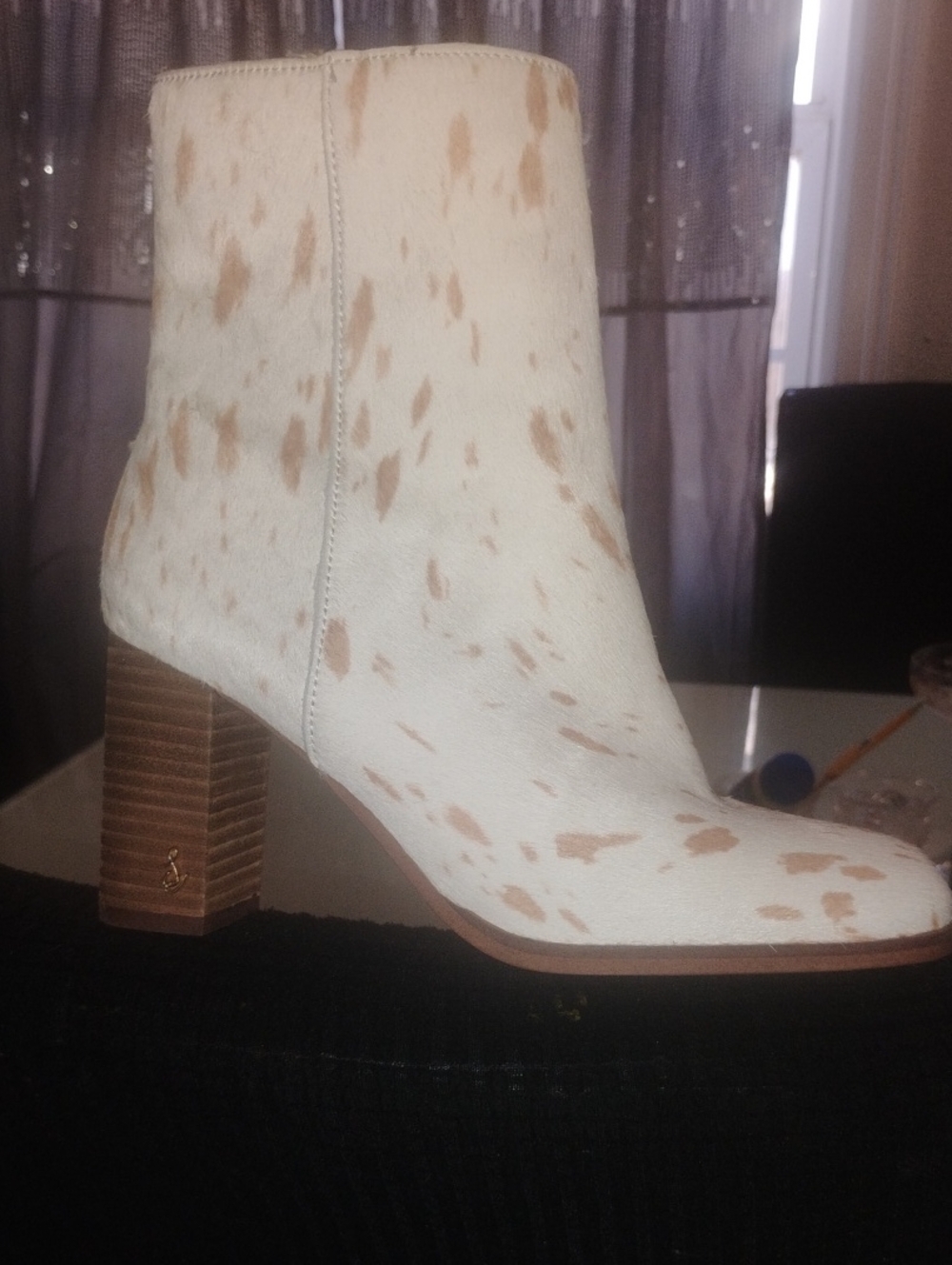 Sam Edelman Cream Ankle Boot with Tan Spots